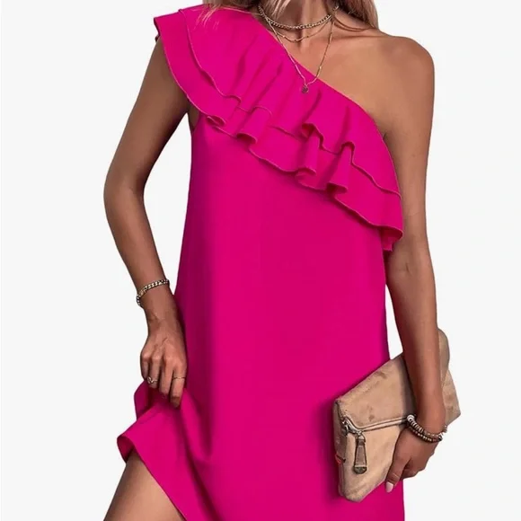 NWT One Shoulder Tiered Layered Sleeveless
Ruffle Trim Tunic Dress LARGE - Picture 1 of 6